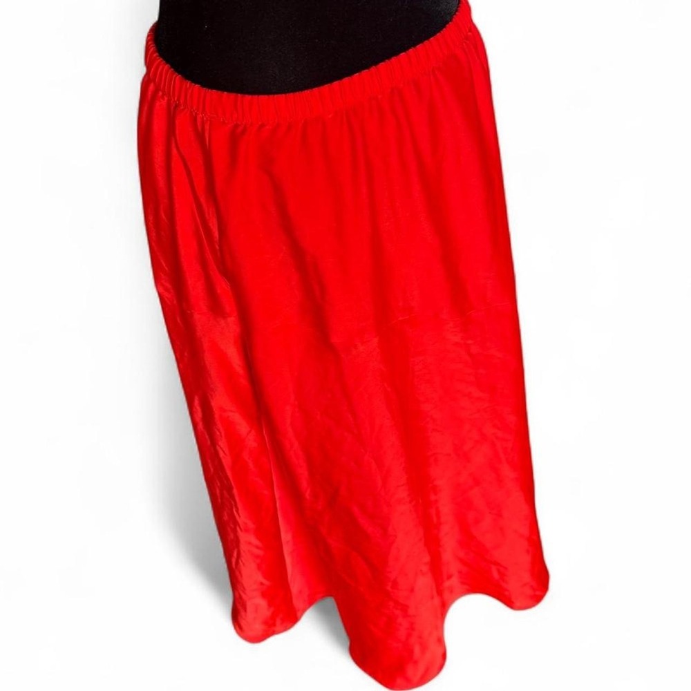 A New Day Orange Red Satin Maxi Skirt Elastic Waist Pockets Medium